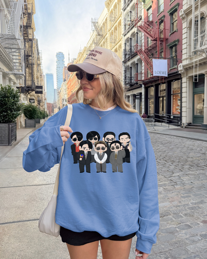Chibi style BTS Members with Arirang symbols Sweatshirt- Pink and Sapphire