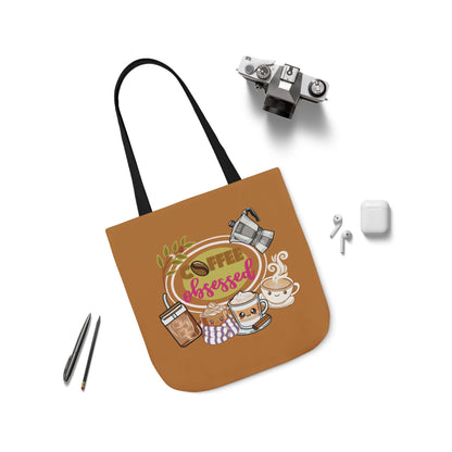 Coffee Obsessed Canvas Tote Bag — Cute Coffee Cup & Beans Reusable Shopper