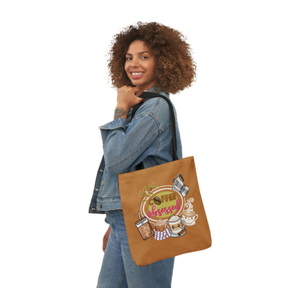 Coffee Obsessed Canvas Tote Bag — Cute Coffee Cup & Beans Reusable Shopper