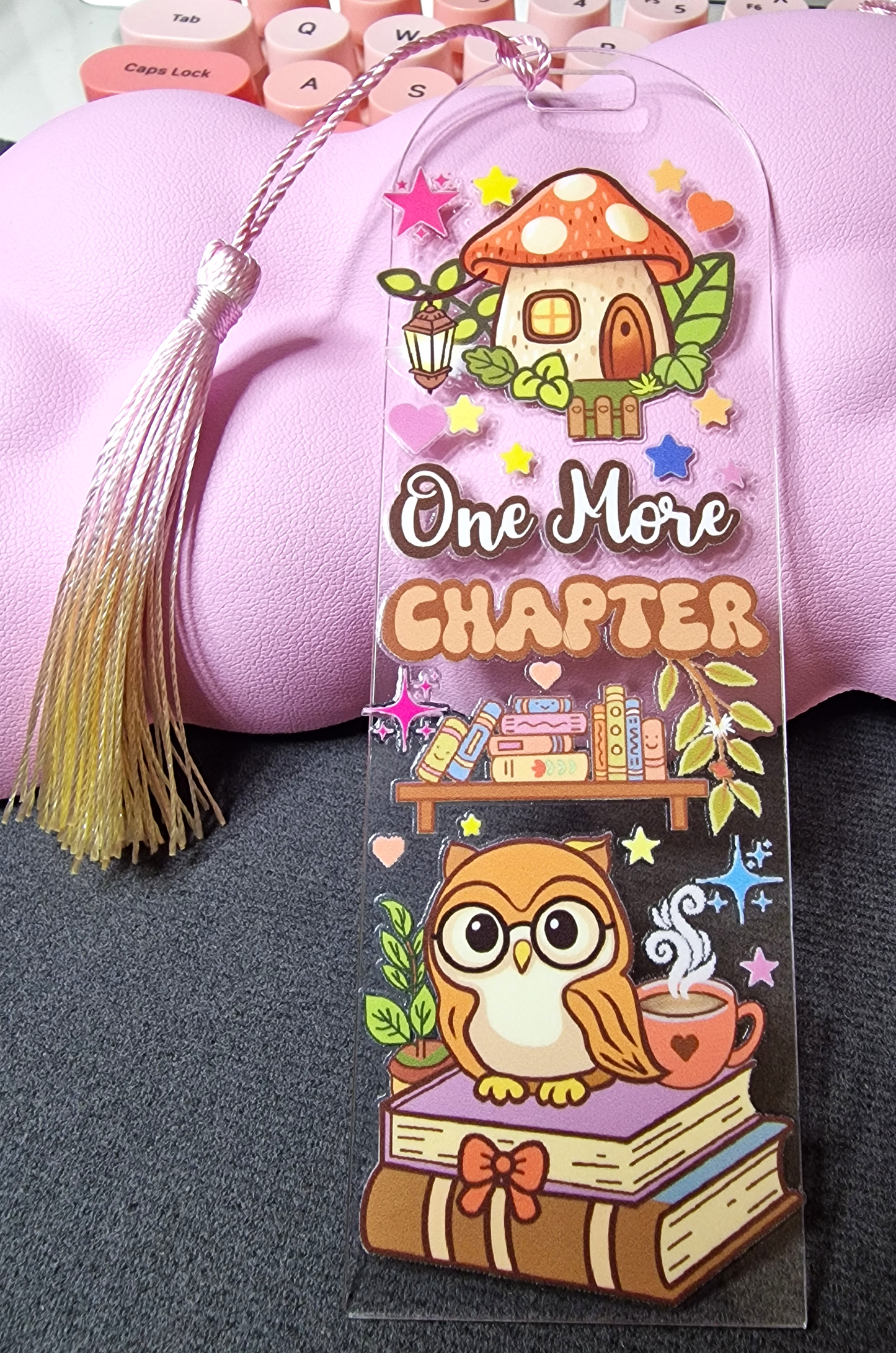One More Chapter (Mushroom & Owl edition)– Embossed Acrylic Bookmark with Tassel