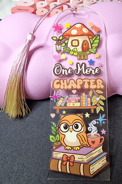 One More Chapter (Mushroom & Owl edition)– Embossed Acrylic Bookmark with Tassel