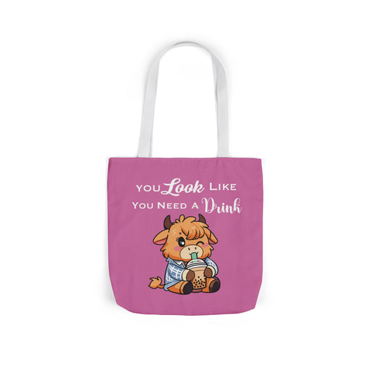 Tote Bag — Cute Highland Cow 'You Look Like You Need A Drink' Coffee Tote