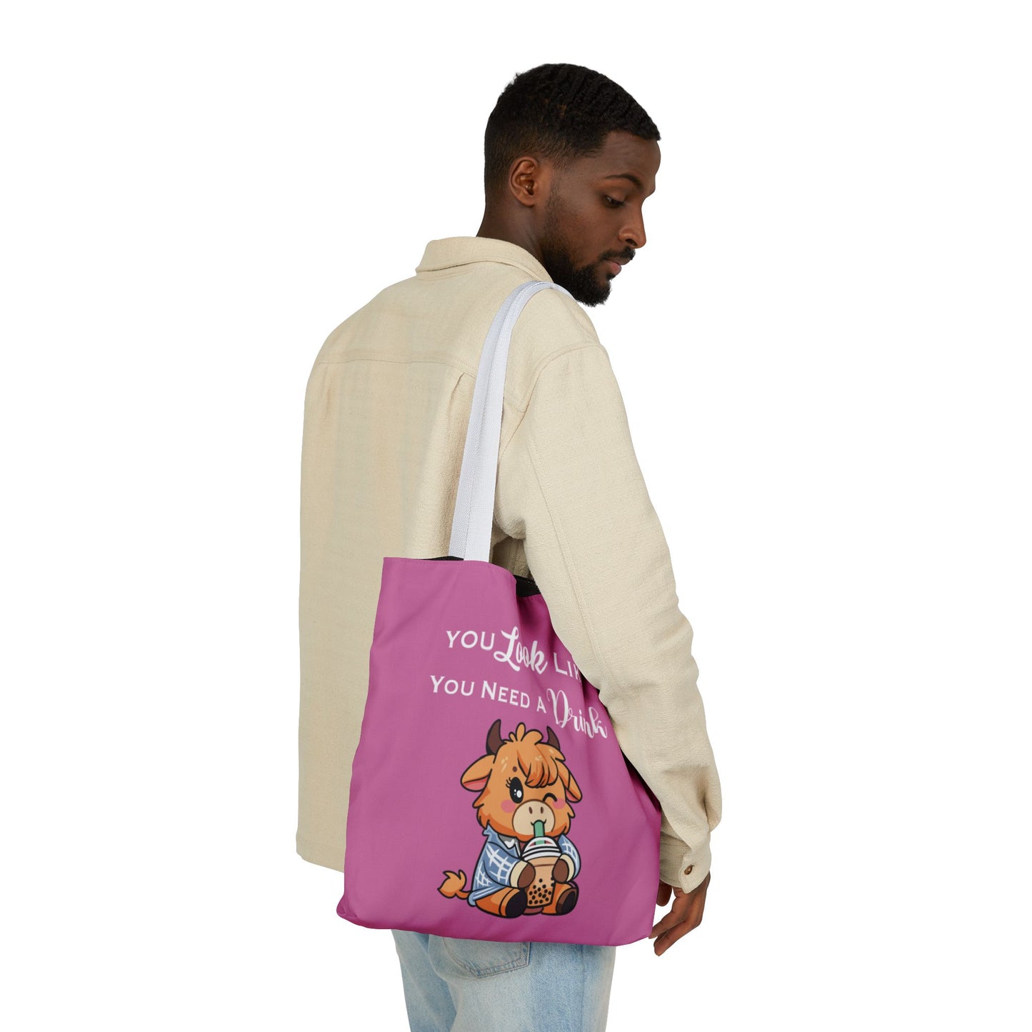Tote Bag — Cute Highland Cow 'You Look Like You Need A Drink' Coffee Tote
