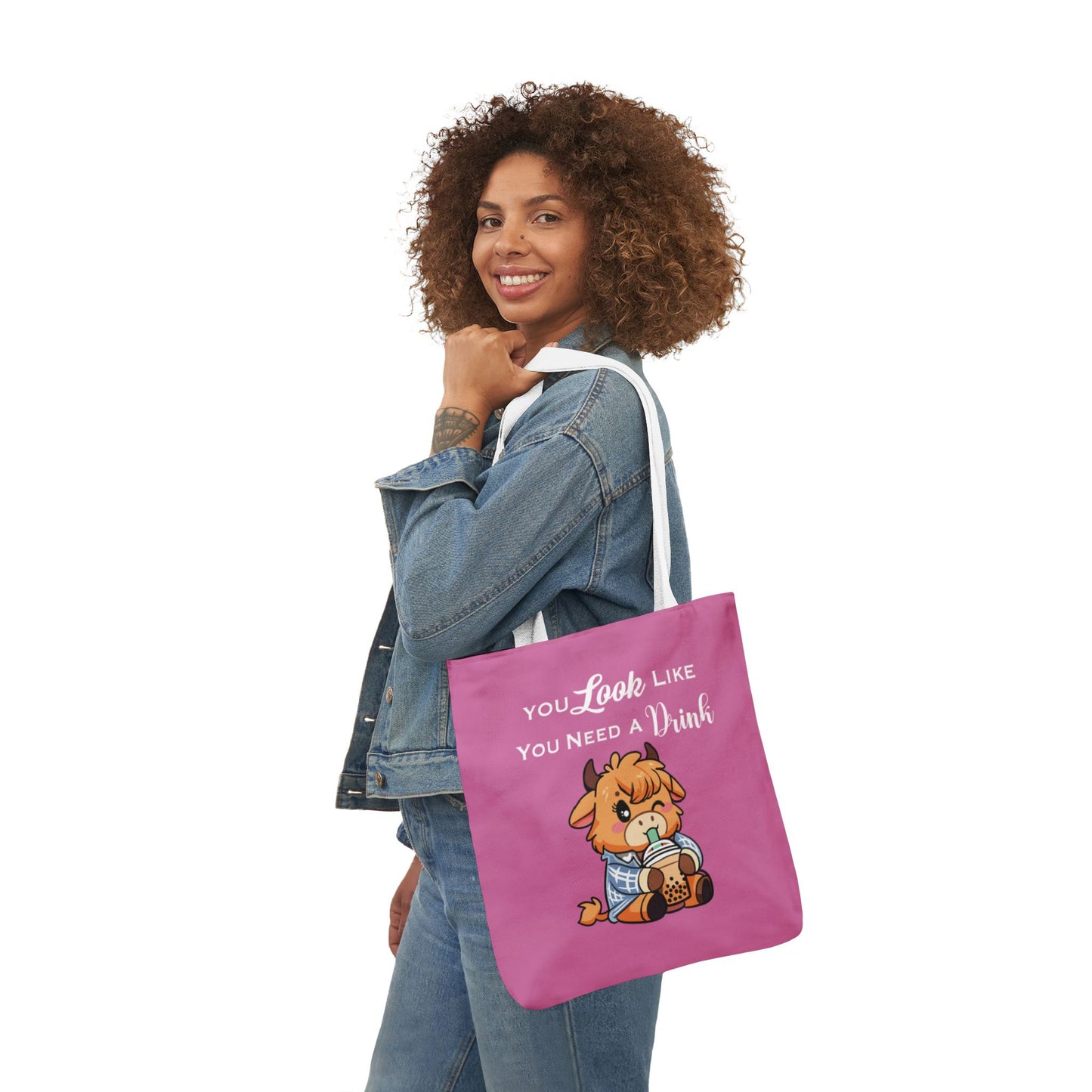 Tote Bag — Cute Highland Cow 'You Look Like You Need A Drink' Coffee Tote