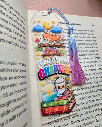 One More Chapter (Coffee & Cat Edition) – Embossed 3D Acrylic Bookmark with Tassel