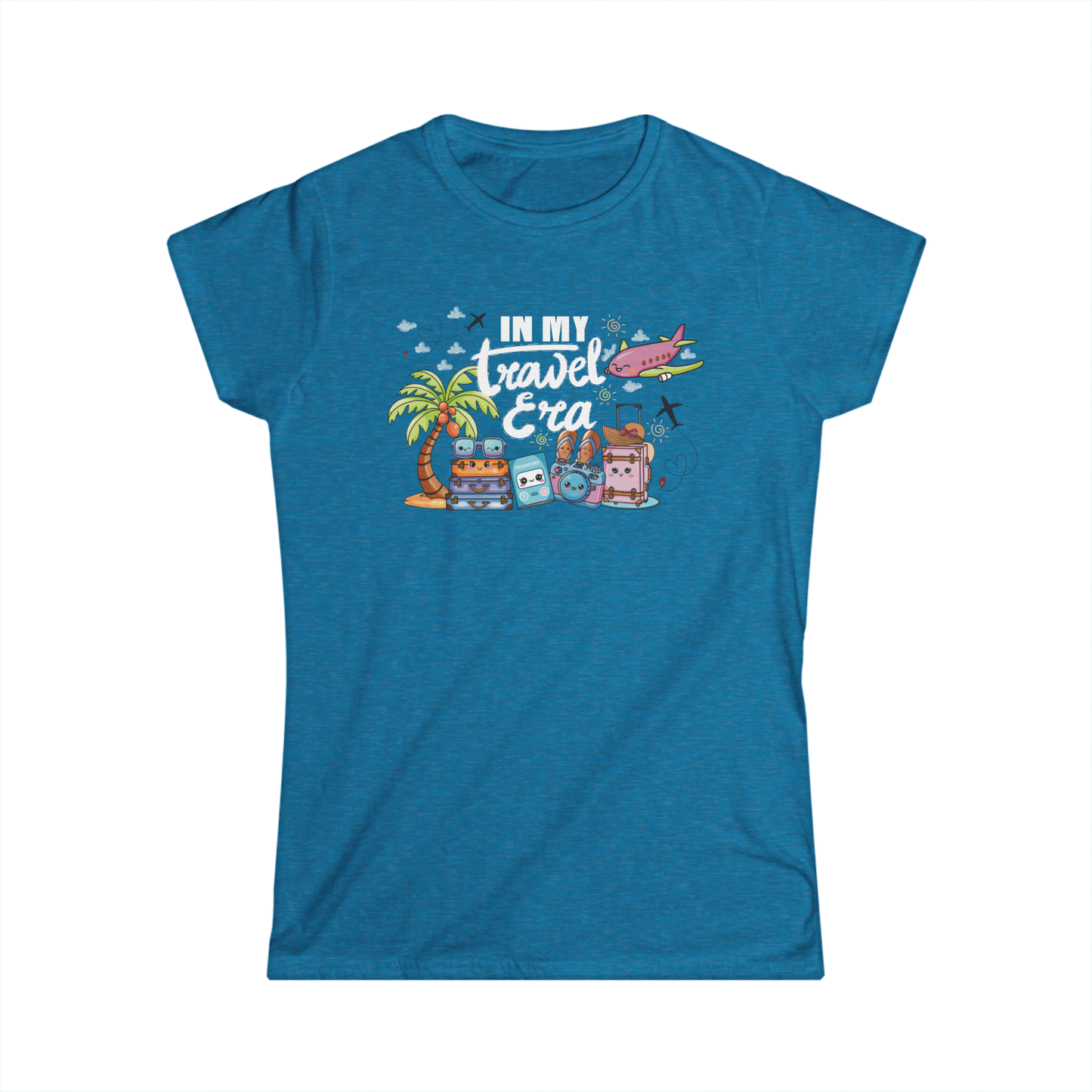 In My Travel Era – Cute Travel Graphic T-Shirt (Antique Sapphire)