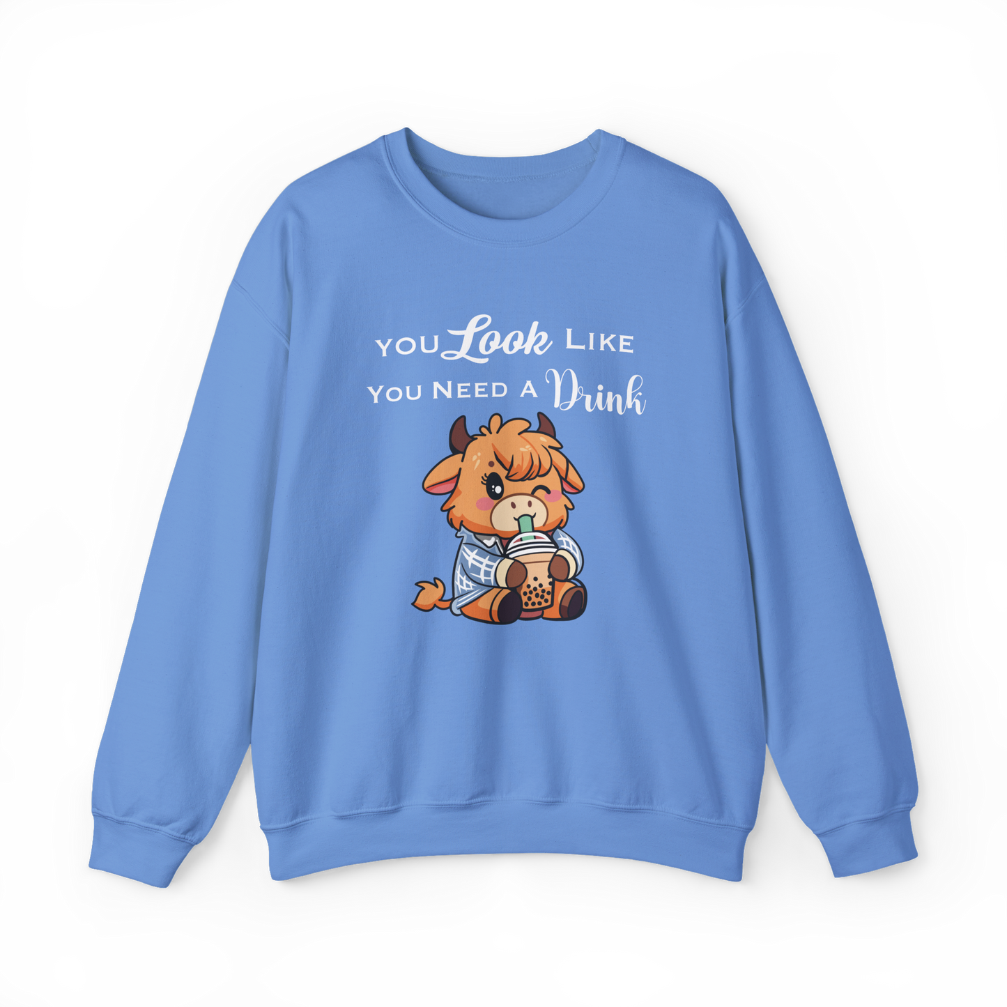 Cute Highland Cow 'You Look Like You Need A Drink' Cozy Sweatshirt