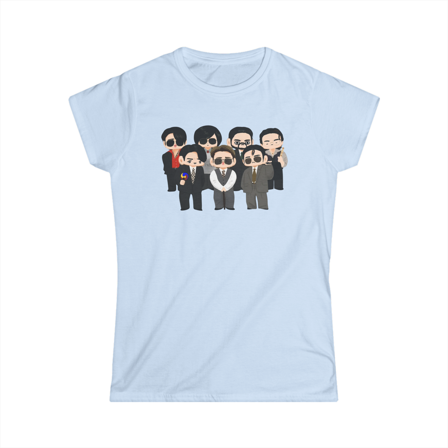 Chibi style BTS Members with Arirang symbols T-Shirt – Multi-Color Collection