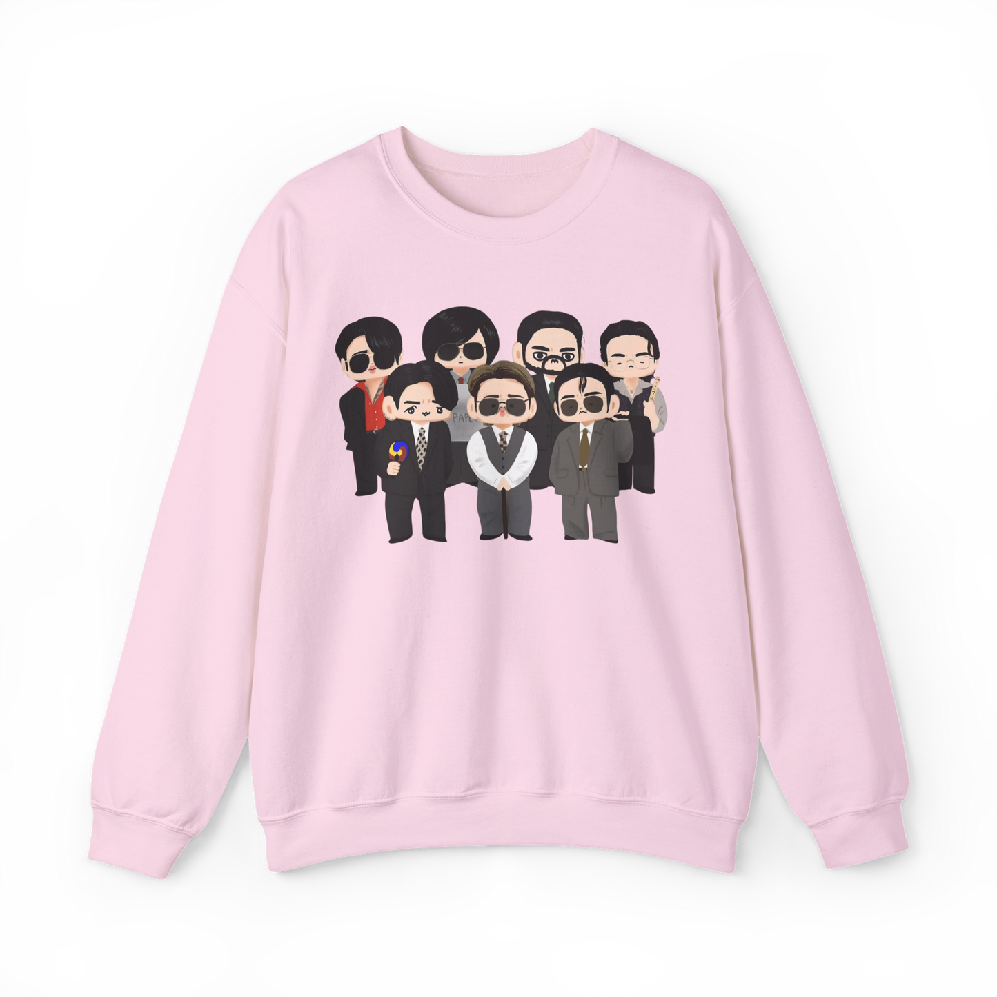 Chibi style BTS Members with Arirang symbols Sweatshirt- Pink and Sapphire