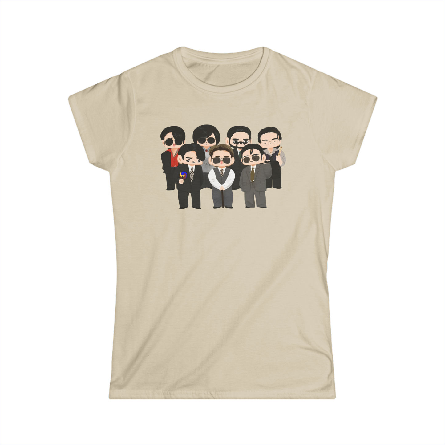 Chibi style BTS Members with Arirang symbols T-Shirt – Multi-Color Collection
