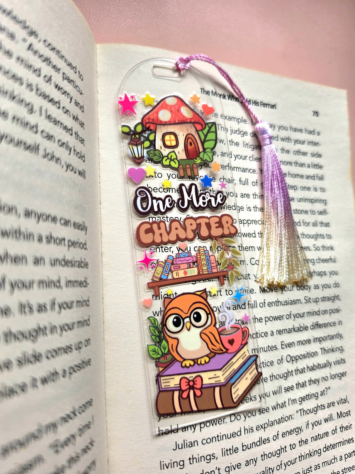 One More Chapter (Mushroom & Owl edition)– Embossed Acrylic Bookmark with Tassel